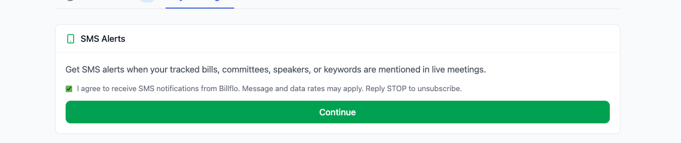 Step 1: User agrees to receive SMS