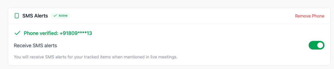 Step 4: SMS alerts active with opt-out option
